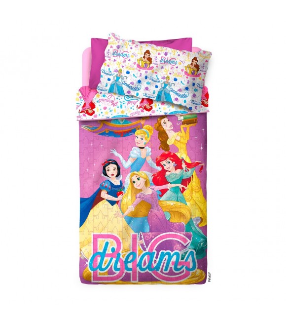 Cubrecama Princesas  Reversible 1 1/2 plazas