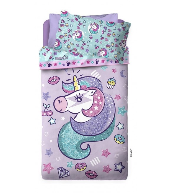 Cubrecama Unicornio reversible 1 1/2 plazas